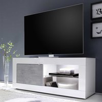 TV Lowboard in Weiß und Beton Grau offene Gerätefächer von Homedreams