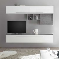 TV Wohnwand in Beton Grau Weiß Hochglanz (fünfteilig) von Homedreams