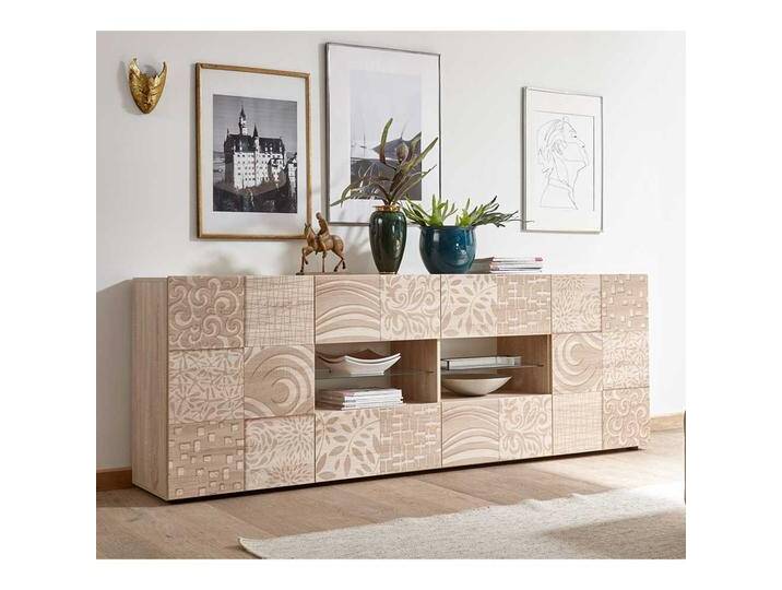 Wohnzimmer Kommode in Sonoma Eiche Siebdruck verziert von Homedreams