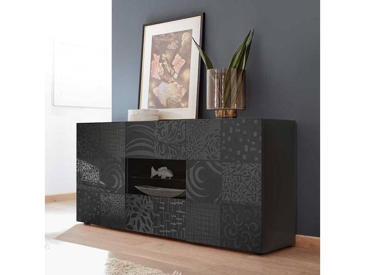 Wohnzimmer Schrank in Anthrazit Hochglanz Siebdruck verziert von Homedreams