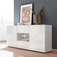 Wohnzimmer Sideboard in Hochglanz Weiß Siebdruck verziert von Homedreams