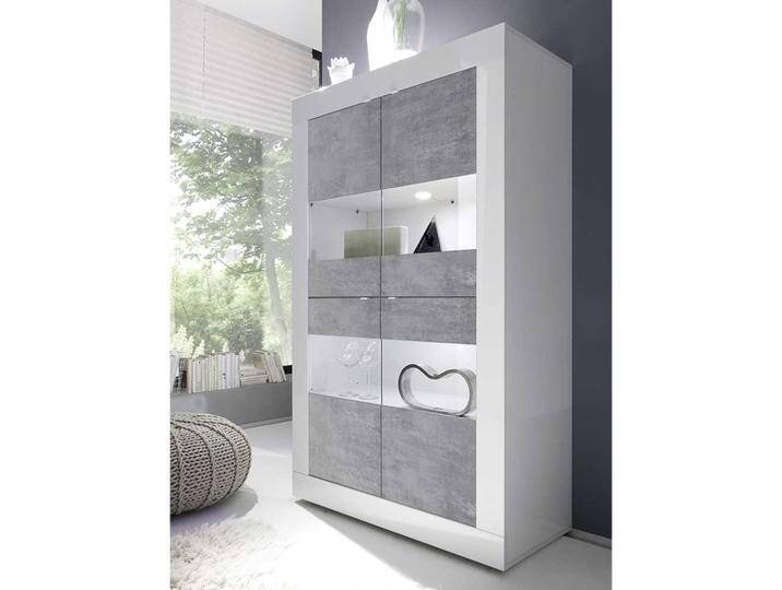 Wohnzimmer Vitrinenschrank in Beton Grau Hochglanz weiss Wohnzimmer Vitrinenschrank in Beton Grau Hochglanz weiss von Homedreams