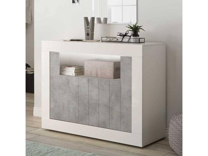 Wohnzimmerkommode in Weiß Hochglanz Beton Grau von Homedreams