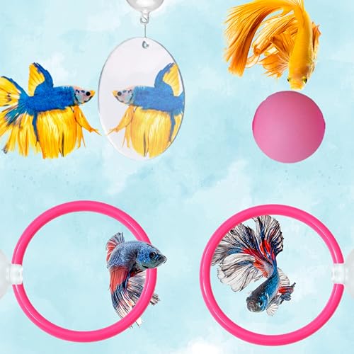 Betta Fischanreicherungsspielzeugring mit Spiegel und schwimmendem Ball, Übungsspiegel und Trainingsring, schwimmende Spiegel Aquarium mit Futterringen, Betta-Aquarium-Zubehör (Rosa + Spiegel + Ball Betta Fischanreicherungsspielzeugring mit Spiegel und schwimmendem Ball, Übungsspiegel und Trainingsring, schwimmende Spiegel Aquarium mit Futterringen, Betta-Aquarium-Zubehör (Rosa + Spiegel + Ball von Homedy Crafts