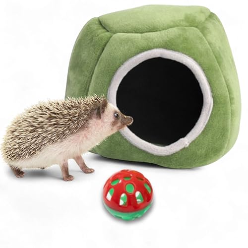 Igelversteck Nest mit Glocke Ball Spielzeug, Höhle Bett Nest Igel Versteck Meerschweinchenbett Kleintiere Warm Haus Käfig Zubehör Igel Zubehör Hamsterkäfig Zubehör (Grünes Versteck) von Homedy Crafts