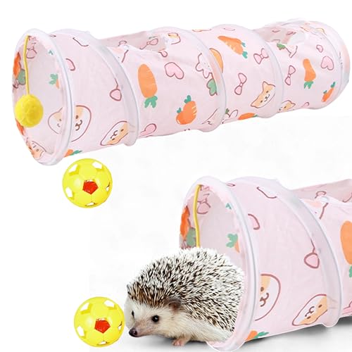 Spielzeug für Igel, Versteck Tunnel mit Glockenball, Igelversteck mit Spielzeug, Igel-Tunnel und Glockenbälle, Spielzeug, Kleintier-Versteckrohre, Spielzeug, Igelzubehör (Rosa, 55 x 16 cm) von Homedy Crafts