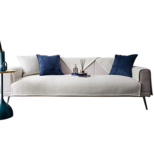 Für Haustiere Couch Sofa Überwürfe, Anti-rutsch Spitze Couch Sofa Überwürfe Couch-Shield, Sofaschoner, Cord Plüsch Sofakissen-Weiß_110×210cm von Homeen