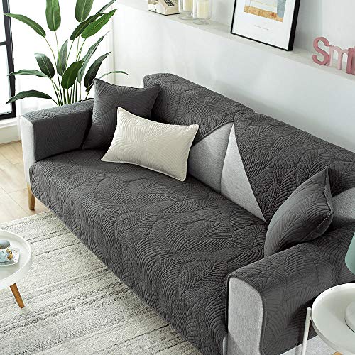 Homeen Büro Sofaschoner Couch Protector,Gesteppte Couchbezüge aus Baumwolle,Moderne rutschfeste Sofabezüge,Stoff-Couchschutz,Schonbezug mit Bananenblattmuster-Dunkelgrau_70 * 120 cm von Homeen