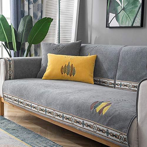 Homeen Couch Protector,Sofa bezug,Küchen-/Lounge-Sofa-Schutzhülle, 1/2/3/4 Sitzer Bestickte Couchabdeckung, universelle rutschfeste Sofakissenhülle-grau_110 * 210 cm von Homeen