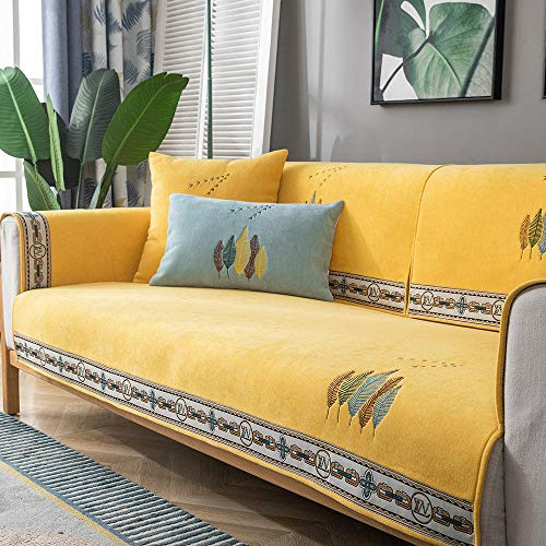 Homeen Sessel Schoner,Sofa schonbezug,Küchen-/Lounge-Sofa-Schutzhülle, 1/2/3/4 Sitzer Bestickte Couchabdeckung, universelle rutschfeste Sofakissenhülle-Gelb_30 * 50cm Kissenbezug von Homeen