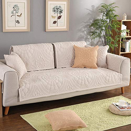 Homeen Sofa bezüge,Sofabezug für Wohnzimmer,1/2/3/4/5 Sitzer Baumwollcouch Schonbezug,Blumenstickerei Schnittsofabezug,hochwertige Stoffmöbelbezüge für Sofas-Nicht-gerade Weiss_110 * 160 cm von Homeen