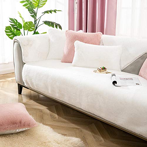 Homeen Sofa schutzdecke,überzug Sessel,1/2/3/4 Sitzer Plüsch Sofa Schonbezüge Couchbezug,Premium Faux Kaninchen Plüsch Couch Protector,Sofakissen,Sofa Protector-Beige_90 * 120 cm von Homeen