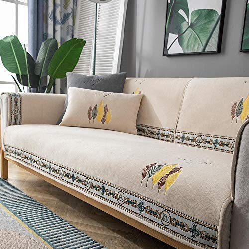 Homeen Sofa überzug,sofaüberwurf,Küchen-/Lounge-Sofa-Schutzhülle, 1/2/3/4 Sitzer Bestickte Couchabdeckung, universelle rutschfeste Sofakissenhülle-Beige_70 * 180 cm von Homeen