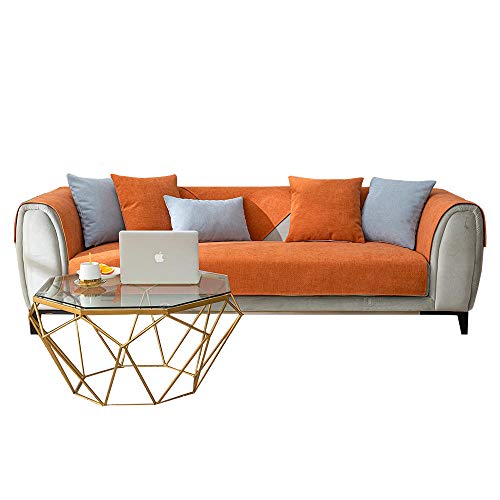 Homeen Studie Couch schonbezug,Moderne Schlafsofa,Premium Chenille,rutschfeste Stoff Couch Couch,universelles Sofa Slipcover für Büro,Wohnzimmer Orange 110 * 210 cm. von Homeen