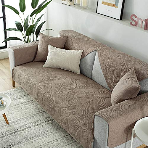 Homeen Wohnzimmer Couch Decken Sofa überzüge,Gesteppte Couchbezüge aus Baumwolle,Moderne rutschfeste Sofabezüge,Stoff-Couchschutz,Schonbezug mit Bananenblattmuster-Kaffee_70 * 150 cm von Homeen