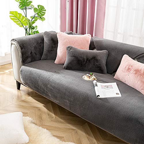 Homeen schutzdecke Sofa,couchbezug,1/2/3/4 Sitzer Plüsch Sofa Schonbezüge Couchbezug,Premium Faux Kaninchen Plüsch Couch Protector,Sofakissen,Sofa Protector-dunkelgrau_70 * 210 cm von Homeen