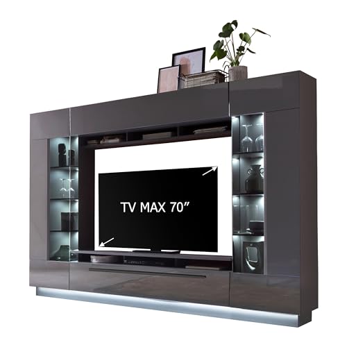 Homeface DENOMA VA Wohnkombination 4-Teilig - Modern - Front: MDF Hochglanz - Farbe: Grau - TV Wand - B/H/T: 275 x 190 x 40 von Homeface