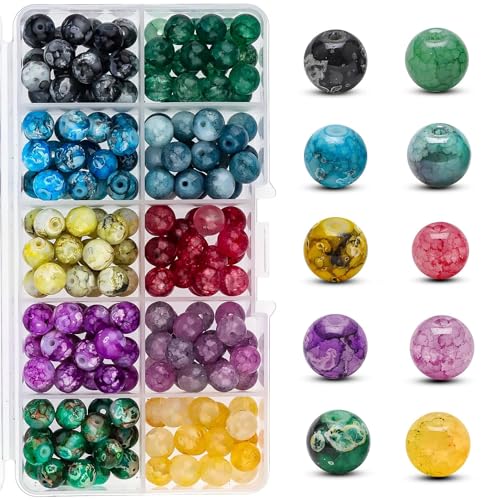 200 Stück Natürliche Edelsteine, ⌀ 8mm Rund Perlen, DIY Handwerk Dekor, 10 Farbige Steinperlen FüR ArmbäNder, für Armbänder, Ohrringe, Halsketten, Schmuck, Basteln, Auffädeln von Homefantasy
