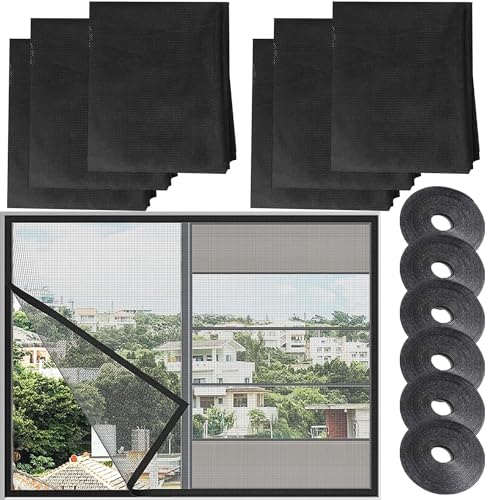 6 Stück Moskitonetze für Fenster,130cm x 150cm,Schwarz - Fliegengitter für Fenster Insektenschutz Fensternetz mit 6 Rollen Selbstklebeband,Schützen die Familie vor Insekten von Homefantasy