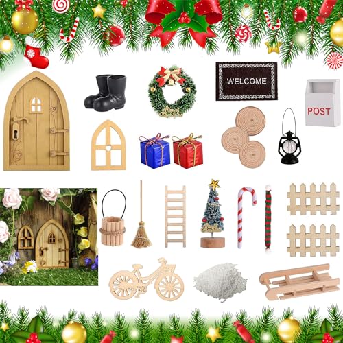 24 Pcs Wichteltür Komplettset, Miniatur Wichtel Zubehör Wichteltür Set, Weihnachtswichtel Tür Wichtelhaus, Weihnachtsdeko Set von Homefantasy