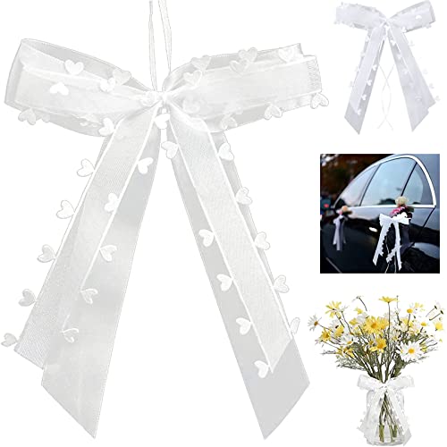 Homefantasy 30 Stück Autoschleifen Antennenschleifen,Schleifen Hochzeit,Hochzeit Deko Schleifen,Geschenk Schleife,Autoschleifen Weiß mit Herzen,Verwendet für Hochzeits,Autoschmuck,Zuckerbeutel（Weiß） von Homefantasy