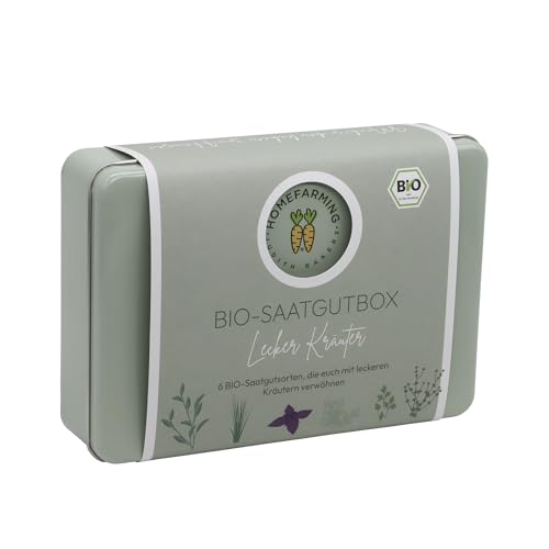 Bio-Saatgut in Weißblechbox "Lecker Kräuter" HOMEFARMING JUDITH RAKERS, samenfestes Bio-Saatgut, zertifizierte Qualität, Made in Germany von Homefarming Judith Rakers