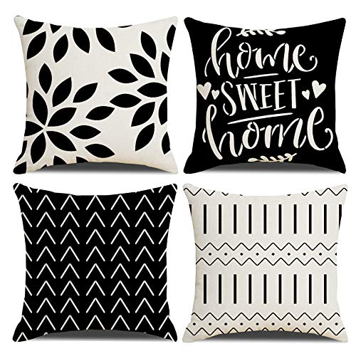 Homefeelzydys Kissenbezüge,Moderne Geometrie dekorative Baumwoll-Leinen-Kissenbezüge mit unsichtbarem Reißverschluss 45 x 45 cm Kissenbezug, 4er-Set für Wohnzimmerstuhl Sofa von Homefeelzydys