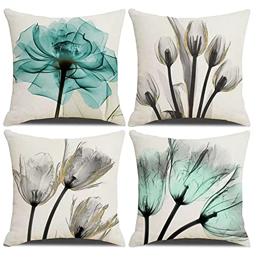 Homefeelzydys Kissenbezüge, Moderne Geometrie dekorative Baumwoll-Leinen-Kissenbezüge mit unsichtbarem Reißverschluss 45 x 45 cm Kissenbezug, 4er-Set für Wohnzimmerstuhl Sofa von Homefeelzydys