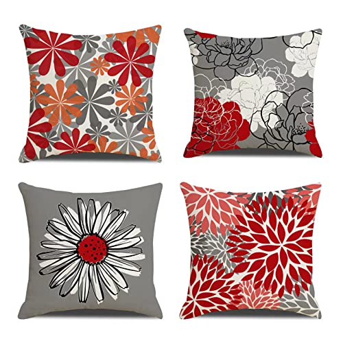 Kissenbezüge 40 x 40 Set mit 4 modernen floralen dekorativen quadratischen Kissenbezügen grauer Gänseblümchen-Kissenbezug dekorativer floraler Kissenbezug für Zuhause, Sofa, Outdoor-Dekoration Kissenbezüge 40 x 40 Set mit 4 modernen floralen dekorativen quadratischen Kissenbezügen grauer Gänseblümchen-Kissenbezug dekorativer floraler Kissenbezug für Zuhause, Sofa, Outdoor-Dekoration von Homefeelzydys