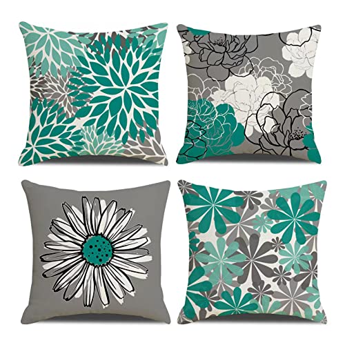 Kissenbezüge 40 x 40 Set mit 4 modernen floralen dekorativen quadratischen Kissenbezügen grauer Gänseblümchen-Kissenbezug dekorativer floraler Kissenbezug für Zuhause, Sofa, Outdoor-Dekoration von Homefeelzydys