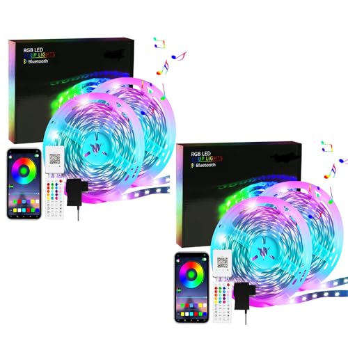 Homefire 2ER LED Strip 30M Selbstklebend Bluetooth RGB LED Streifen mit App-Steuerung LED Lichtband Sync mit 4 Musik Empfindlichkeit LED Lichterkette für Schrankdeko Zuhause Küche Party (2x15M) von Homefire