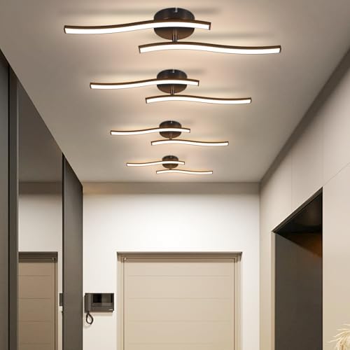 Homefire 4ER Deckenlampe Küche LED Deckenleuchte Flur: Modern Schlafzimmerlampe Schwarz 12W Wohnzimmerlampe 3000K Wellen Design Küchenlampe Innen Warmweiß Deckenbeleuchtung für Schlafzimmer Wohnzimmer von Homefire