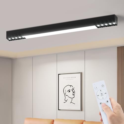 Homefire Deckenlampe LED Deckenleuchte Flur - Schwarz 80CM Flurlampe Lang Modern Design Dimmbar Küchenlampe Büro Küche Deckenstrahler mit Fernbedienung 25W Schlafzimmerlampe für Schlafzimmer von Homefire