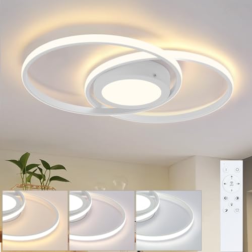 Homefire Deckenlampe LED Deckenleuchte Wohnzimmer - Schlafzimmerlampe Dimmbar mit Fernbedienung 48W Wohnzimmerlampe Weiß Design Schlafzimmer Deckenbeleuchtung Modern Küchenlampe für Decke Küche Büro von Homefire