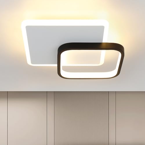 Homefire Deckenlampe LED Deckenleuchte Flur - 3000K Schlafzimmerlampe 22W Flurlampe Modern Design Küche Deckenbeleuchtung Küchenlampe Schwarz Wohnzimmerlampe Ø24.5cm für Schlafzimmer Wohnzimmer von Homefire