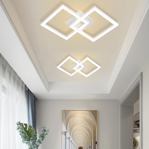 Homefire Deckenlampe LED Deckenleuchte Küche - 2er Modern Küchenlampe 24W Wohnzimmerlampe Design Flurlampe Warmweiß Schlafzimmerlampe Flur Deckenbeleuchtung Eckig Weiß für Wohnzimmer Schlafzimmer von Homefire