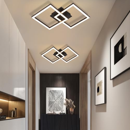 Homefire Deckenlampe LED Deckenleuchte Küche: 2er Küchenlampe 24W Schwarz Wohnzimmerlampe Modern Design Flurlampe Warmweiß Flur Schlafzimmerlampe Eckig Deckenbeleuchtung für Wohnzimmer Schlafzimmer von Homefire