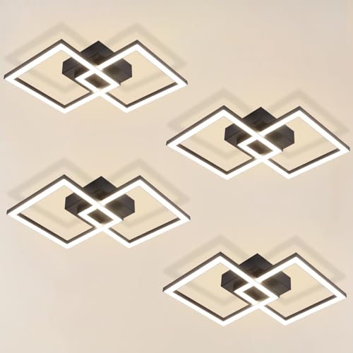 Homefire Deckenlampe LED Deckenleuchte Küche: 4ER 24W 4000K Küchenlampe Schwarz Wohnzimmerlampe Modern Design Flurlampe Neutralweiß Schlafzimmerlampe Eckig Deckenbeleuchtung für Wohnzimmer Flur von Homefire