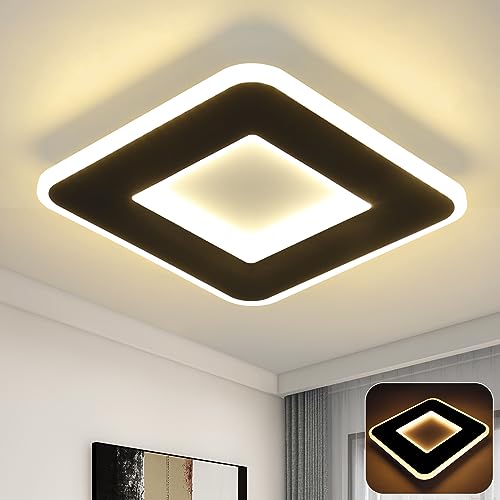 Homefire Deckenlampe LED Deckenleuchte Schlafzimmer - 23W Schlafzimmerlampe Schwarz Warmweiß 24cm Küchenlampe Modern Design Flurlampe Quadratisch Küche Deckenbeleuchtung für Wohnzimmer Flur Esszimmer von Homefire