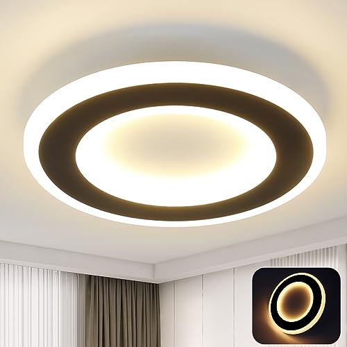 Homefire Deckenlampe LED Deckenleuchte Schlafzimmer - 20W Schlafzimmerlampe Schwarz Warmweiß Ø24cm Flurlampe Modern Design Küchenlampe Rund Flur Deckenbeleuchtung für Wohnzimmer Küche Büro Esszimmer von Homefire