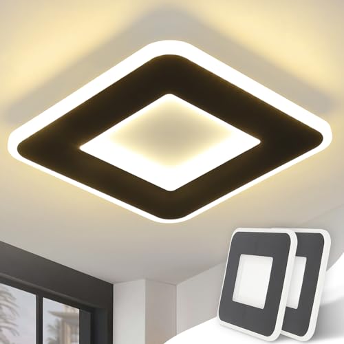 Homefire Deckenlampe LED Deckenleuchte Schlafzimmer - 2ER Schlafzimmerlampe Schwarz Warmweiß 24cm Küchenlampe Modern Design 23W Flurlampe Eckig Küche Deckenbeleuchtung für Wohnzimmer Flur Esszimmer von Homefire