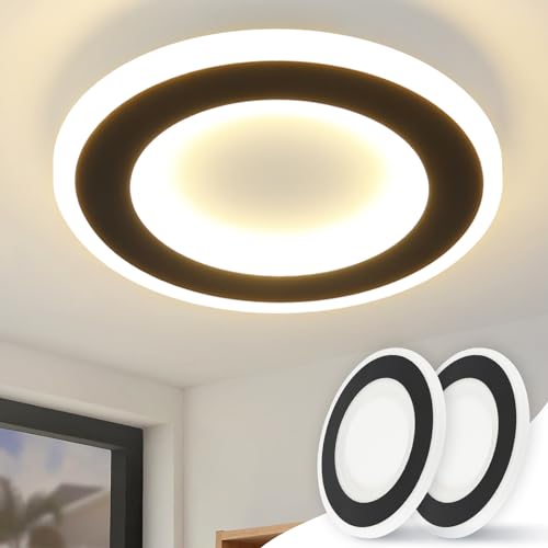 Homefire Deckenlampe LED Deckenleuchte Schlafzimmer - 2ER Schlafzimmerlampe Schwarz Warmweiß Ø24cm Flurlampe Modern Design 20W Küchenlampe Rund Flur Deckenbeleuchtung für Wohnzimmer Küche Esszimmer von Homefire