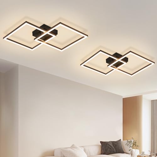 Homefire Deckenlampe LED Deckenleuchte Schlafzimmer -2er 24W Wohnzimmerlampe Warmweiß Küchenlampe Modern Esszimmerlampe Schwarz Eckig Deckenleuchten für Wohnzimmer Kinderzimmer von Homefire