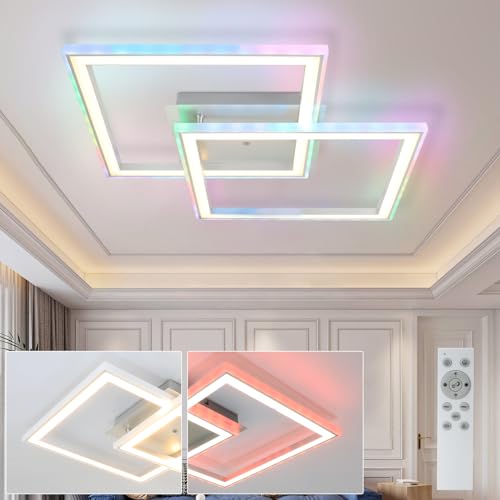 Homefire Deckenlampe LED Deckenleuchte Schlafzimmer - 35W Wohnzimmerlampe Dimmbar mit Fernbedienung Schlafzimmerlampe RGB Farbwechsel Wohnzimmer Deckenbeleuchtung Modern Geometrisch für Küche Flur von Homefire