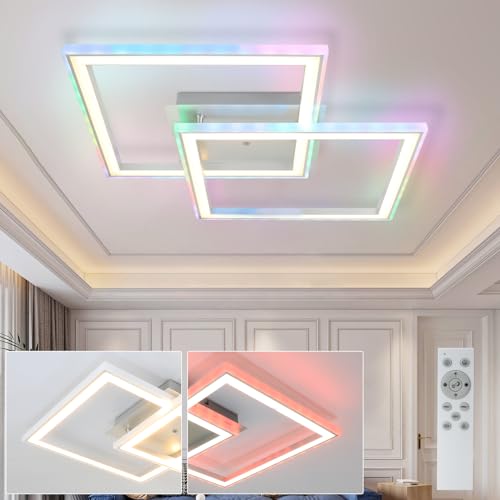 Homefire Deckenlampe LED Deckenleuchte Wohnzimmer - Wohnzimmerlampe RGB Farbwechsel Dimmbar Schlafzimmerlampe Modern mit Fernbedienung 35W Schlafzimmer Deckenbeleuchtung Geometrisch für Küche Flur von Homefire