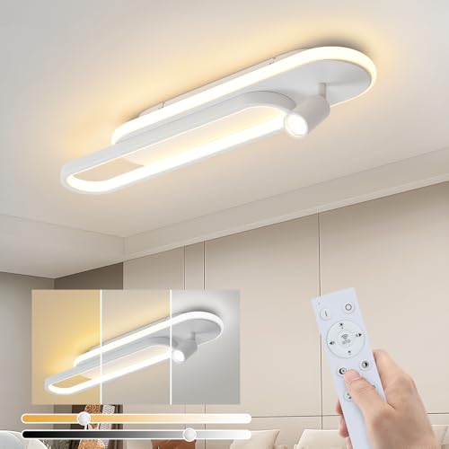 Homefire LED Deckenlampe Wohnzimmer Dimmbar 60cm - 46W Modern Wohnzimmerlampe 3000K-6500K mit Fernbedienung Weiß Deckenbeleuchtung mit Memory Funktion für Schlafzimmer Küche von Homefire