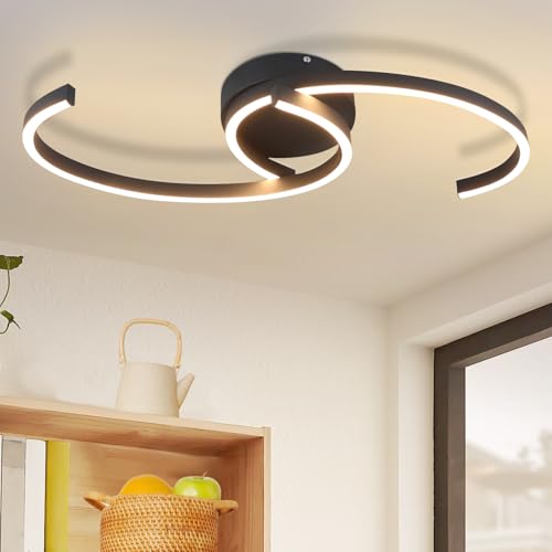 Homefire Deckenlampe LED Deckenleuchte Wohnzimmer - 24W Modern Design Wohnzimmerlampe Schwarz 3000K Warmweiß Küchenlampe Flur Schlafzimmerlampe 330° Drehbarer Metall Deckenleuchten für Küche Büro von Homefire