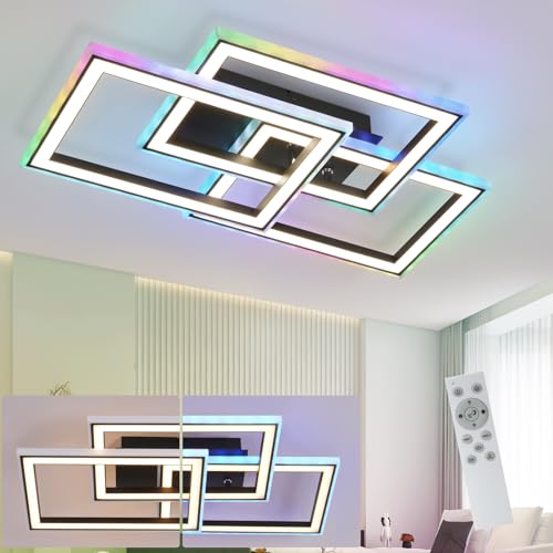 Homefire Deckenlampe LED Deckenleuchte Wohnzimmer - 45W Wohnzimmerlampe Schwarz Modern Schlafzimmerlampe Dimmbar mit Fernbedienung RGB Farbwechsel Schlafzimmer Deckenbeleuchtung Geometrisch für Küche von Homefire