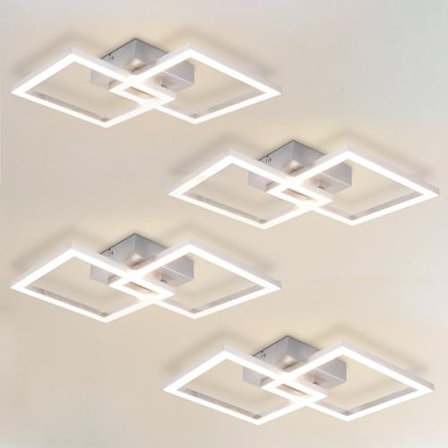 Homefire Deckenlampe LED Deckenleuchte Wohnzimmer - 4ER Modern Design Küchenlampe 24W 4000K Wohnzimmerlampe Flurlampe Neutralweiß Schlafzimmerlampe Flur Deckenbeleuchtung Silber für Esszimmer Büro von Homefire