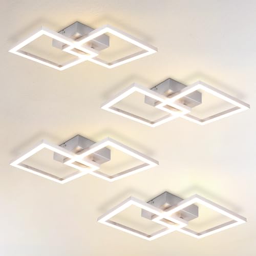 Homefire Deckenlampe LED Deckenleuchte Wohnzimmer - 4ER Modern Design Küchenlampe 24W Wohnzimmerlampe Flurlampe Warmweiß Schlafzimmerlampe Flur Deckenbeleuchtung Eckig Silber für Kinderzimmer Büro von Homefire